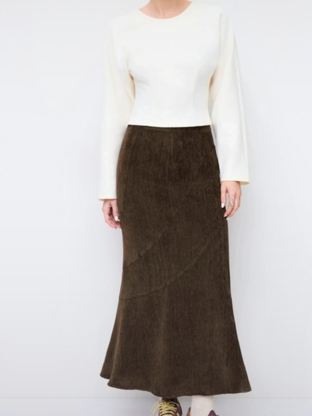 Cider Cream Top with Dark Brown Maxi Skirt